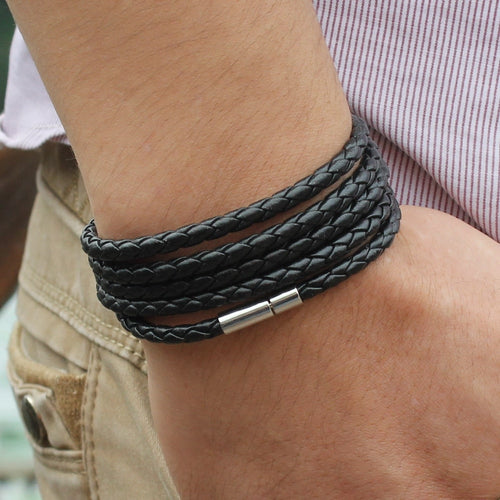 Leather Bracelet For Men Charm Vintage Black Bracelet