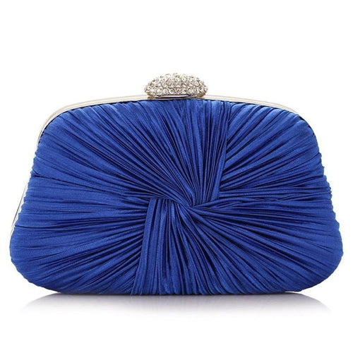 Women Pleated Evening  Blue Crystal Dressed Clutch Bags Wedding Party Chain Purse