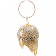 Load image into Gallery viewer, Golden Diamond Tassel Bridal Shoulder Handbag Wristlets Clutch Purse