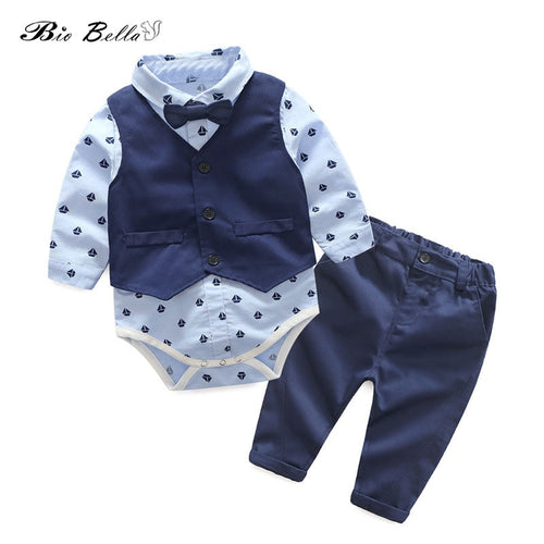 New Baby Boys Gentleman Formal Suit Long Sleeve Romper