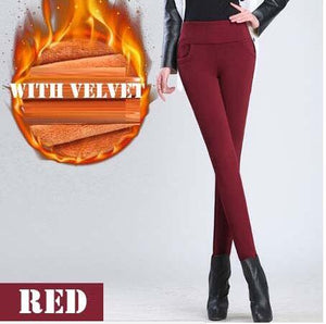 WKOUD Winter Leggings Women Plus Size High Waist Stretch Thick Legging Solid Skinny Warm Velvet Pencil Pants Lady Trousers P8667