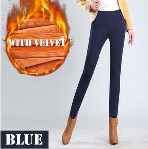 WKOUD Winter Leggings Women Plus Size High Waist Stretch Thick Legging Solid Skinny Warm Velvet Pencil Pants Lady Trousers P8667