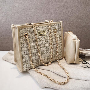 2 bags 2020 Winter Fashion New Ladies Big Tote bag Quality Woolen Women's Designer Handbag Lock Chain Shoulder Messenger bags