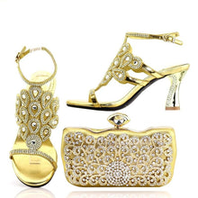 Load image into Gallery viewer, Gold Color Shoe with Bag Set 2019 Women Shoes and Bag