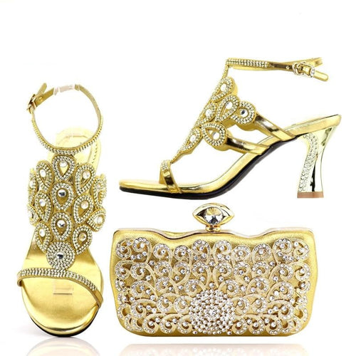 Gold Color Shoe with Bag Set 2019 Women Shoes and Bag