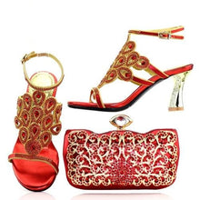 Load image into Gallery viewer, Gold Color Shoe with Bag Set 2019 Women Shoes and Bag