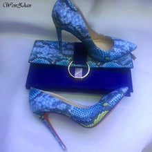 Load image into Gallery viewer, WENZHAN Hot Selling High Heel shoes Snake Printed Leather 12cm women shoes pumps With Matching Clutch Bags Sets 36-42 811-4