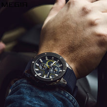 Load image into Gallery viewer, MEGIR Men Sport Watch Chronograph Silicone Strap Quartz Army Military Watches Clock .