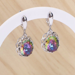 925 Sterling Silver Women Bridal Jewelry Sets Magic Rainbow Zirconia Earrings Bracelet Pendant Ring Necklace Set Gift Box