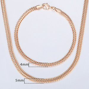 Davieslee 585 Rose Gold Jewelry Set For Women Braided Foxtail Link Chain Necklace Bracelet Set Wholesale Jewelry 2019 Gift LCSS1