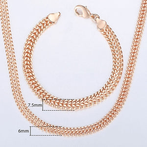 Davieslee 585 Rose Gold Jewelry Set For Women Braided Foxtail Link Chain Necklace Bracelet Set Wholesale Jewelry 2019 Gift LCSS1