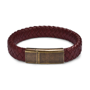 Black/Brown Braided Leather Bracelet Stainless Steel Magnetic