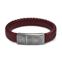 Load image into Gallery viewer, Black/Brown Braided Leather Bracelet Stainless Steel Magnetic