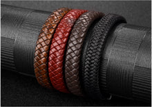 Load image into Gallery viewer, Black/Brown Braided Leather Bracelet Stainless Steel Magnetic