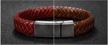 Load image into Gallery viewer, Black/Brown Braided Leather Bracelet Stainless Steel Magnetic