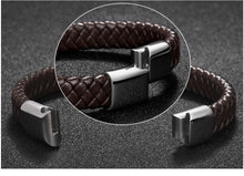 Load image into Gallery viewer, Black/Brown Braided Leather Bracelet Stainless Steel Magnetic