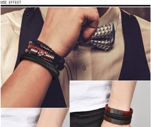 Load image into Gallery viewer, Black/Brown Braided Leather Bracelet Stainless Steel Magnetic