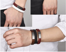 Load image into Gallery viewer, Black/Brown Braided Leather Bracelet Stainless Steel Magnetic