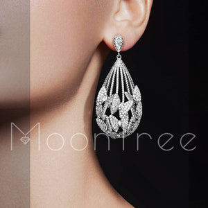 MoonTree Luxury Butterfly Water Drop AAA Circle Cubic Zirconia Dubai Women Wedding Engagement  Earrings