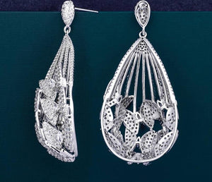 MoonTree Luxury Butterfly Water Drop AAA Circle Cubic Zirconia Dubai Women Wedding Engagement  Earrings