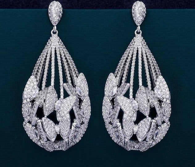 MoonTree Luxury Butterfly Water Drop AAA Circle Cubic Zirconia Dubai Women Wedding Engagement  Earrings