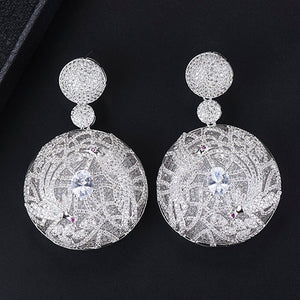 68mm Luxury Leaf Drop Flower Full Micro Cubic Zirconia Paved Naija Wedding