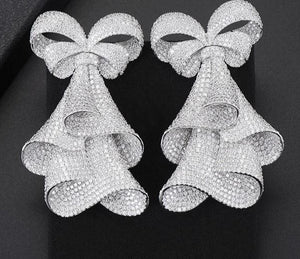 74mm Trendy Luxury Bowknot Nigerian Earrings For Women Wedding Zircon CZ Dubai Bridal Earrings 2018