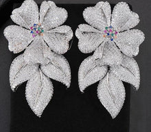 Load image into Gallery viewer, 63MM Luxury Flower Leaves Nigerian Long Dangle Earrings For Women Wedding Zircon Crystal CZ Indian Gold