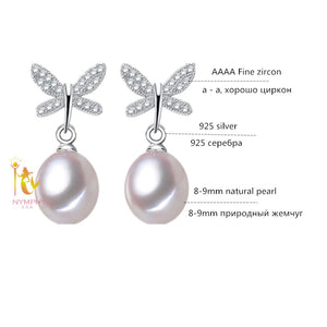 NYMPH natural pearl earrings fine Jewelry S925 sterling silver freshwater black pearl earrings trendy butterfly E1045