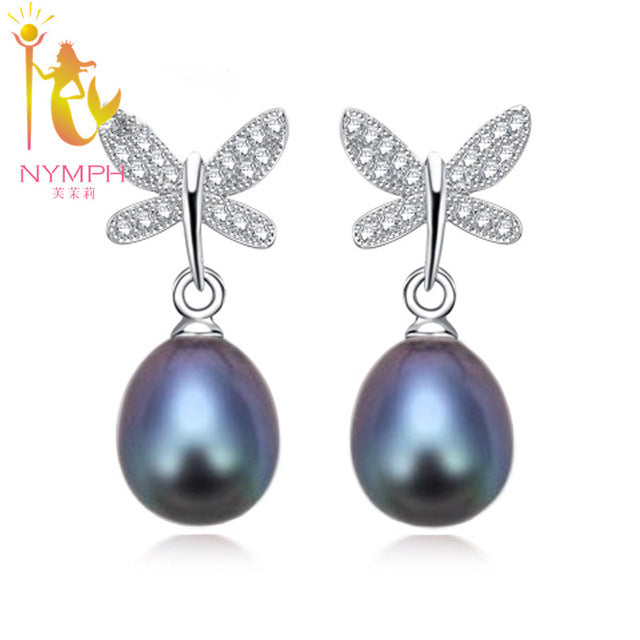 NYMPH natural pearl earrings fine Jewelry S925 sterling silver freshwater black pearl earrings trendy butterfly E1045