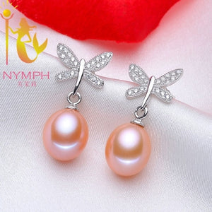 NYMPH natural pearl earrings fine Jewelry S925 sterling silver freshwater black pearl earrings trendy butterfly E1045