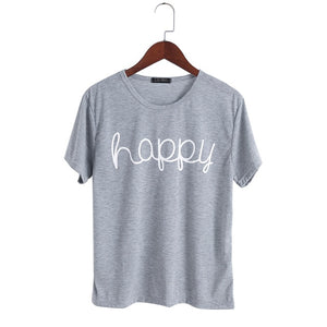 Fashion T-shirt Women Summer Happy Letter Print T Shirt Women Tops