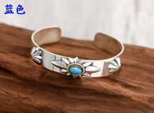 Load image into Gallery viewer, Wholesale S925 Sterling Silver Jewelry Engraved Takahashi Goro Simple Turquoise Smooth Buds Men And Women Open Ended Bangle