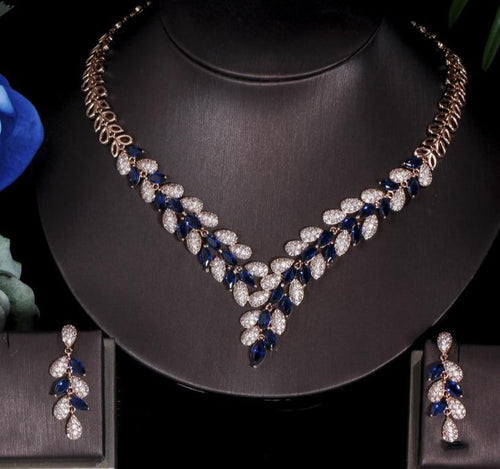 Blue Cubic Zirconia Bridal Necklace And Earrings