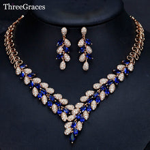 Load image into Gallery viewer, Blue Cubic Zirconia Bridal Necklace And Earrings