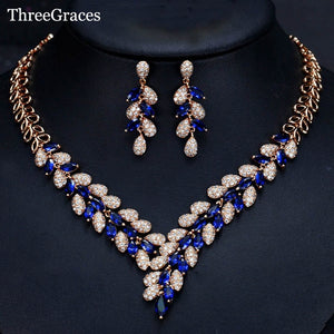 Blue Cubic Zirconia Bridal Necklace And Earrings