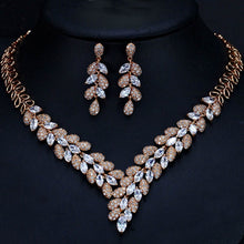 Load image into Gallery viewer, Blue Cubic Zirconia Bridal Necklace And Earrings