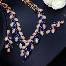 Load image into Gallery viewer, Blue Cubic Zirconia Bridal Necklace And Earrings