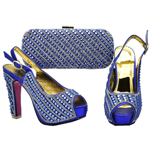 New Arrival Blue Color Ladies Shoes with Matching Bags Set Italian Ladies Shoes and Bags