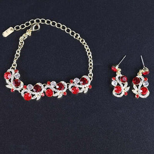 Fashion india style jewelry set Delicate women's party Necklace earrings set bridal wedding red color simple dress jewelry