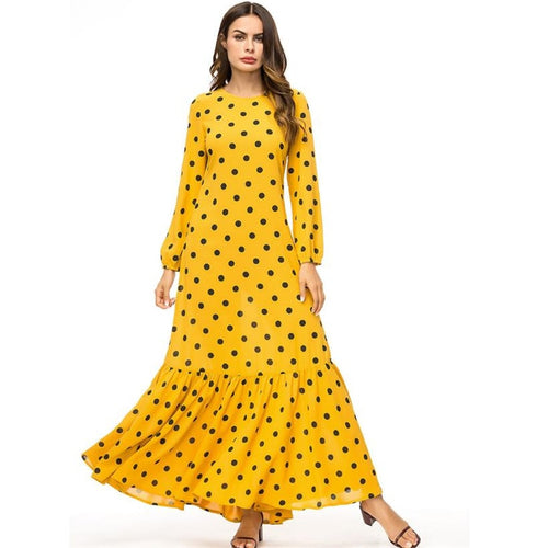 Polka Dot Maxi Dress For Muslim 2020 Abaya Middle East Long Loose Robe Gowns Moroccan Dubai Ramadan Arab Worship Islamic D757