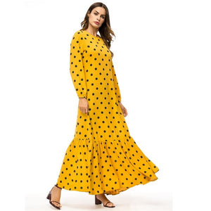 Polka Dot Maxi Dress For Muslim 2020 Abaya Middle East Long Loose Robe Gowns Moroccan Dubai Ramadan Arab Worship Islamic D757