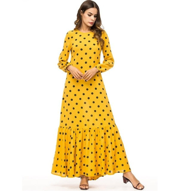 Polka Dot Maxi Dress For Muslim 2020 Abaya Middle East Long Loose Robe Gowns Moroccan Dubai Ramadan Arab Worship Islamic D757