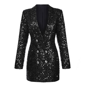 HIGH QUALITY Newest Fashion Runway 2019 Designer Blazer Women's Double Breasted Shawl Collar Sequined Long Blazer Outer Wear