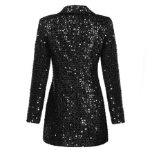 Load image into Gallery viewer, HIGH QUALITY Newest Fashion Runway 2019 Designer Blazer Women&#39;s Double Breasted Shawl Collar Sequined Long Blazer Outer Wear