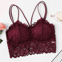 Load image into Gallery viewer, SHEIN Burgundy Eyelash Lace Women Underwear Wireless Padded Seamless Bra.