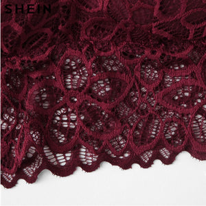 SHEIN Burgundy Eyelash Lace Women Underwear Wireless Padded Seamless Bra.