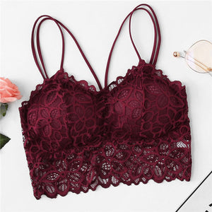 SHEIN Burgundy Eyelash Lace Women Underwear Wireless Padded Seamless Bra.