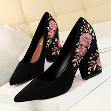 Load image into Gallery viewer, Flower Embroider Women High Heel Shoes 2019 Spring Women Pumps Fashion Women Wedding Shoes Black Women Office Shoe Sexy Stiletto