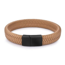 Load image into Gallery viewer, Black/Brown Braided Leather Bracelet Stainless Steel Magnetic